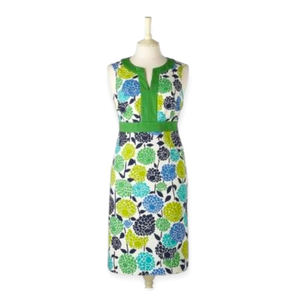 Boden Floral Midi Dress in Green, Blue, Lime, Navy on White - Great condition!